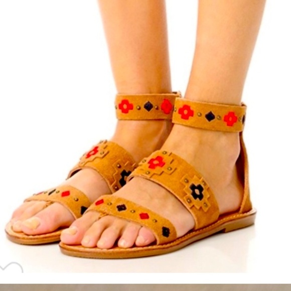 Soludos Embroidered Strappy Sandals in  Brown Suede - size 7 - Picture 1 of 7